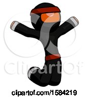 Poster, Art Print Of Orange Ninja Warrior Man Jumping Or Kneeling With Gladness