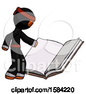 Poster, Art Print Of Orange Ninja Warrior Man Reading Big Book While Standing Beside It
