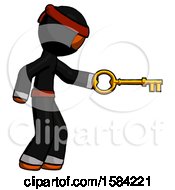 Orange Ninja Warrior Man With Big Key Of Gold Opening Something