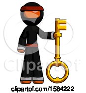 Poster, Art Print Of Orange Ninja Warrior Man Holding Key Made Of Gold