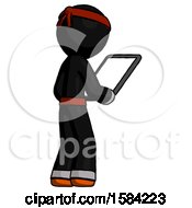 Poster, Art Print Of Orange Ninja Warrior Man Looking At Tablet Device Computer Facing Away