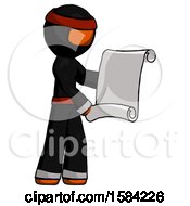 Poster, Art Print Of Orange Ninja Warrior Man Holding Blueprints Or Scroll