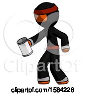 Poster, Art Print Of Orange Ninja Warrior Man Begger Holding Can Begging Or Asking For Charity Facing Left