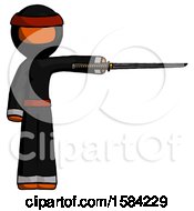 Poster, Art Print Of Orange Ninja Warrior Man Standing With Ninja Sword Katana Pointing Right