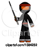 Poster, Art Print Of Orange Ninja Warrior Man Standing Up With Ninja Sword Katana