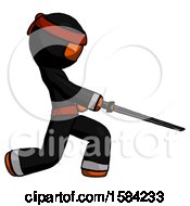 Poster, Art Print Of Orange Ninja Warrior Man With Ninja Sword Katana Slicing Or Striking Something