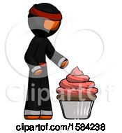 Poster, Art Print Of Orange Ninja Warrior Man With Giant Cupcake Dessert