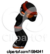 Poster, Art Print Of Orange Ninja Warrior Man With Headache Or Covering Ears Turned To His Right