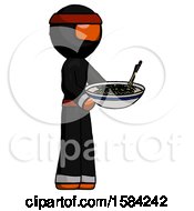 Orange Ninja Warrior Man Holding Noodles Offering To Viewer