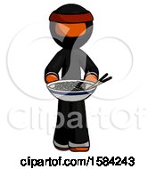 Orange Ninja Warrior Man Serving Or Presenting Noodles