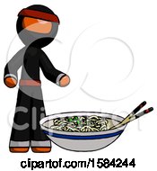 Poster, Art Print Of Orange Ninja Warrior Man And Noodle Bowl Giant Soup Restaraunt Concept