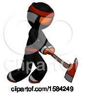 Poster, Art Print Of Orange Ninja Warrior Man Striking With A Red Firefighters Ax