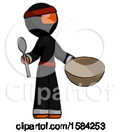Poster, Art Print Of Orange Ninja Warrior Man With Empty Bowl And Spoon Ready To Make Something