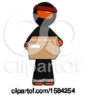 Orange Ninja Warrior Man Holding Box Sent Or Arriving In Mail