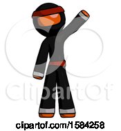 Poster, Art Print Of Orange Ninja Warrior Man Waving Emphatically With Left Arm
