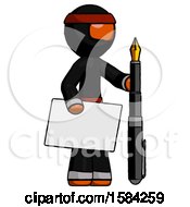 Poster, Art Print Of Orange Ninja Warrior Man Holding Large Envelope And Calligraphy Pen