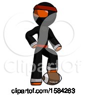 Poster, Art Print Of Orange Ninja Warrior Man Standing With Foot On Football