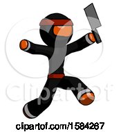 Poster, Art Print Of Orange Ninja Warrior Man Psycho Running With Meat Cleaver