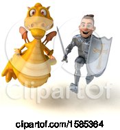 Clipart Of A 3d Knight Chasing A Yellow Dragon On A White Background Royalty Free Illustration