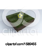 Clipart Of A 3D Soccer Ball On Grass Patch Over A Gray Background Royalty Free Illustration
