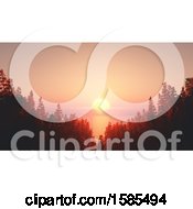 Poster, Art Print Of 3d Ocean Sunset With Forest