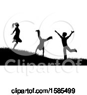 Poster, Art Print Of Black And White Silhouetted Children Playing Outdoors