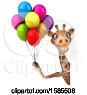 Clipart Of A 3d Happy Giraffe Holding Party Balloons On A White Background Royalty Free Illustration by Julos