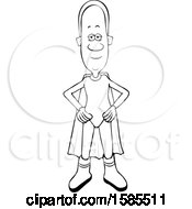 Clipart Of A Cartoon Lineart Black Male Super Hero Standing With His Hands On His Hips Royalty Free Vector Illustration