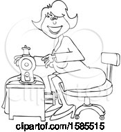 Clipart Of A Cartoon Lineart Happy Seamstress Woman Sewing A Dress Royalty Free Vector Illustration
