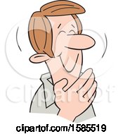 Clipart Of A Cartoon Caucasian Man Giggling And Covering His Mouth Royalty Free Vector Illustration
