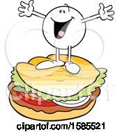 Poster, Art Print Of Cartoon Happy Moodie Character On Top Of A Burger