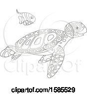Poster, Art Print Of Lineart Swimming Fish And Sea Turtle
