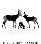 Clipart Of A Black Silhouetted Deer Family With Shadows Royalty Free Vector Illustration