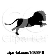 Poster, Art Print Of Silhouetted Male Lion With A Reflection Or Shadow On A White Background