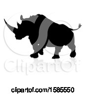 Poster, Art Print Of Silhouetted Rhino With A Reflection Or Shadow On A White Background