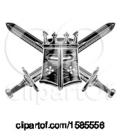 Clipart Of A Black And White Knights Great Helm And Crossed Swords Royalty Free Vector Illustration