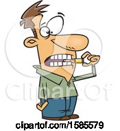 Clipart Of A Cartoon White Man Biting The Bullet Royalty Free Vector Illustration