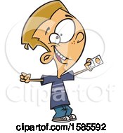 Clipart Of A Cartoon White Boy Holding A License Royalty Free Vector Illustration