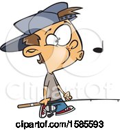Cartoon White Boy Whistling And Carrying A Fishing Pole