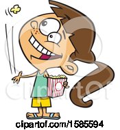 Poster, Art Print Of Cartoon White Girl Tossing A Piece Of Popcorn Into Her Mouth