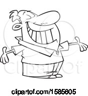 Clipart Of A Cartoon Line Art Man Grinning And Holding His Arms Wide Open Royalty Free Vector Illustration