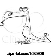 Clipart Of A Cartoon Line Art Skeptical Dinosaur Or Lizard Royalty Free Vector Illustration