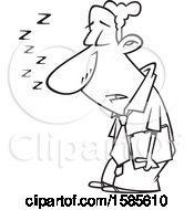 Poster, Art Print Of Cartoon Outline Sleep Deprived Business Man Sleeping Standing Up
