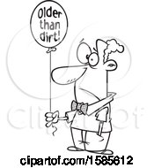 Clipart Of A Cartoon Line Art Black Man Holding An Older Than Dirt Birthday Balloon Royalty Free Vector Illustration