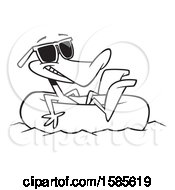 Clipart Of A Cartoon Line Art Summer Time Duck Wearing Sunglasses And Floating In An Inner Tube Royalty Free Vector Illustration