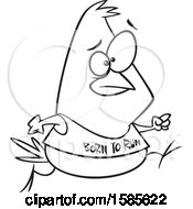 Clipart Of A Cartoon Line Art Jogging Bird Wearing A Born To Run Shirt Royalty Free Vector Illustration