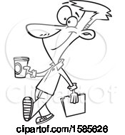 Clipart Of A Cartoon Line Art Man Holding A To Go Coffee On Casual Friday Royalty Free Vector Illustration by toonaday