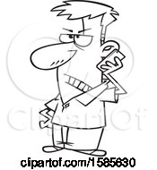 Poster, Art Print Of Cartoon Outline Angry Man On The Phone With A Telemarketer