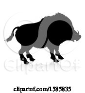 Poster, Art Print Of Silhouetted Boar With A Reflection Or Shadow On A White Background