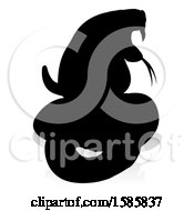 Clipart Of A Silhouetted Cobra Snake With A Reflection Or Shadow On A White Background Royalty Free Vector Illustration